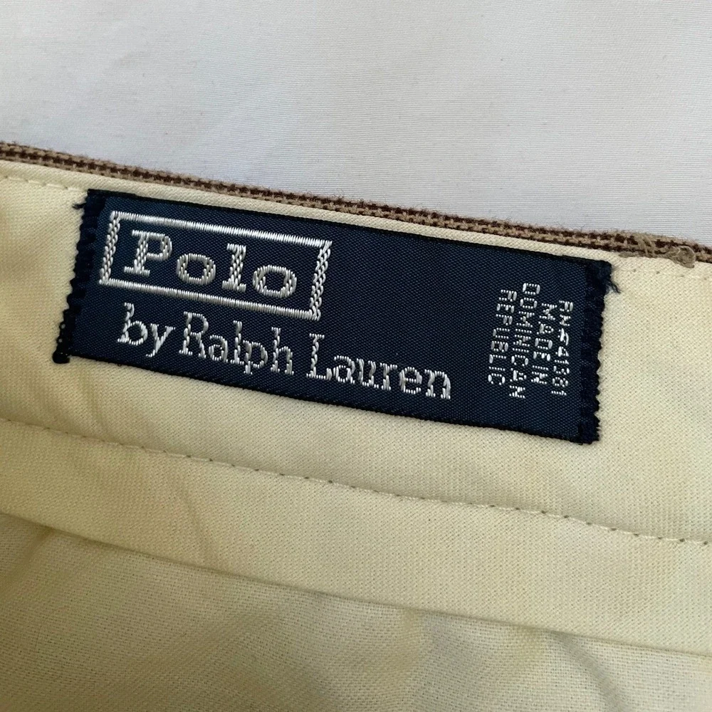 Polo Ralph Lauren Houndstooth Dress‎ Pants 38x32 Brown Pleated Cuffed Trousers
